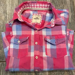 hollister Long Sleeve Plaid Size Small Pink Blue Lightweight